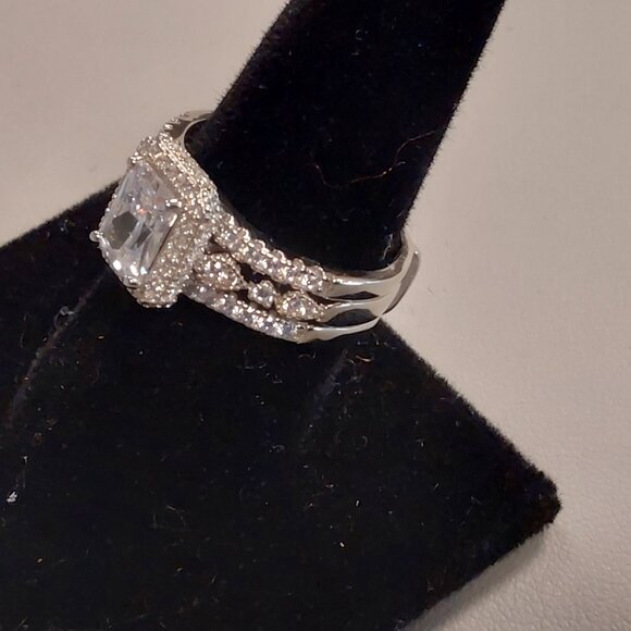 Newshe Wedding Ring Set for Women 925 Sterling Silver Cz- Size 9 - Picture 3 of 3